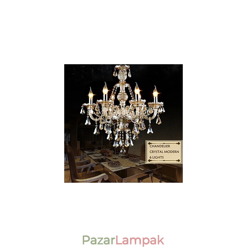 Csillár konyak színű Crystal Modern 6 Lights kortárs üveg