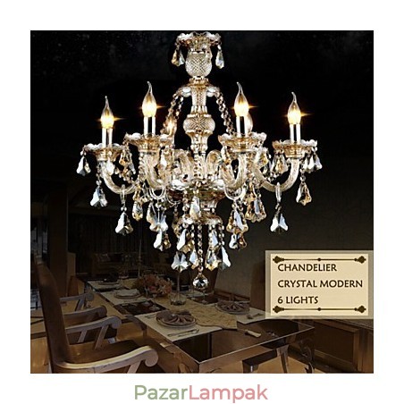 Csillár konyak színű Crystal Modern 6 Lights kortárs üveg Csillár konyak színű Crystal Modern 6 Lights kortárs üveg