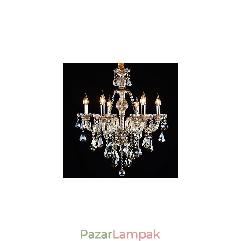 Csillár konyak színű Crystal Modern 6 Lights kortárs üveg