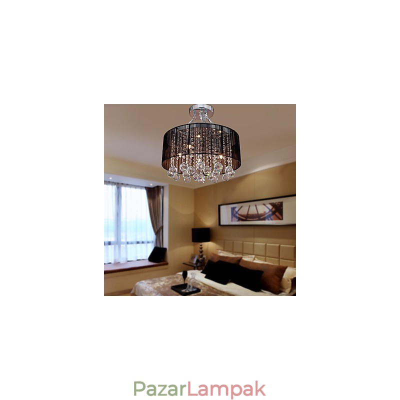 Modern Crystal süllyesztett tartó 5 fényes fekete szövet ernyővel