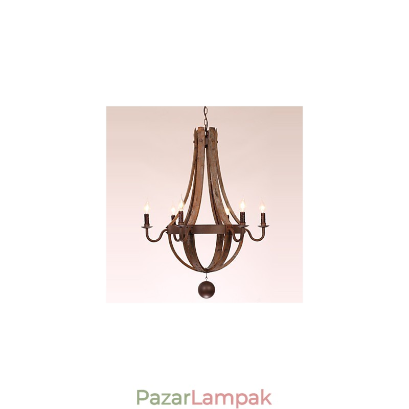Csillár 6 lámpa Vintage Retro Country Nappali Étkező Garázs Fém