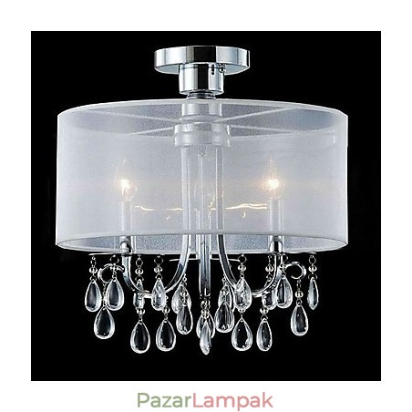 Stílusos Crystal süllyesztett tartó 3 lámpával, szövet árnyékában Stílusos Crystal süllyesztett tartó 3 lámpával, szövet árnyékában