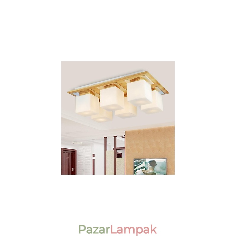 Tölgy mennyezeti lámpa Hat fényű tölgy és üveg 220~240V