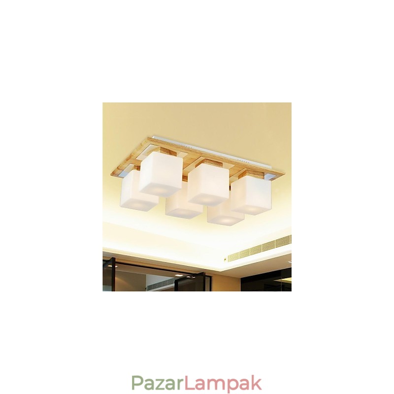 Tölgy mennyezeti lámpa Hat fényű tölgy és üveg 220~240V
