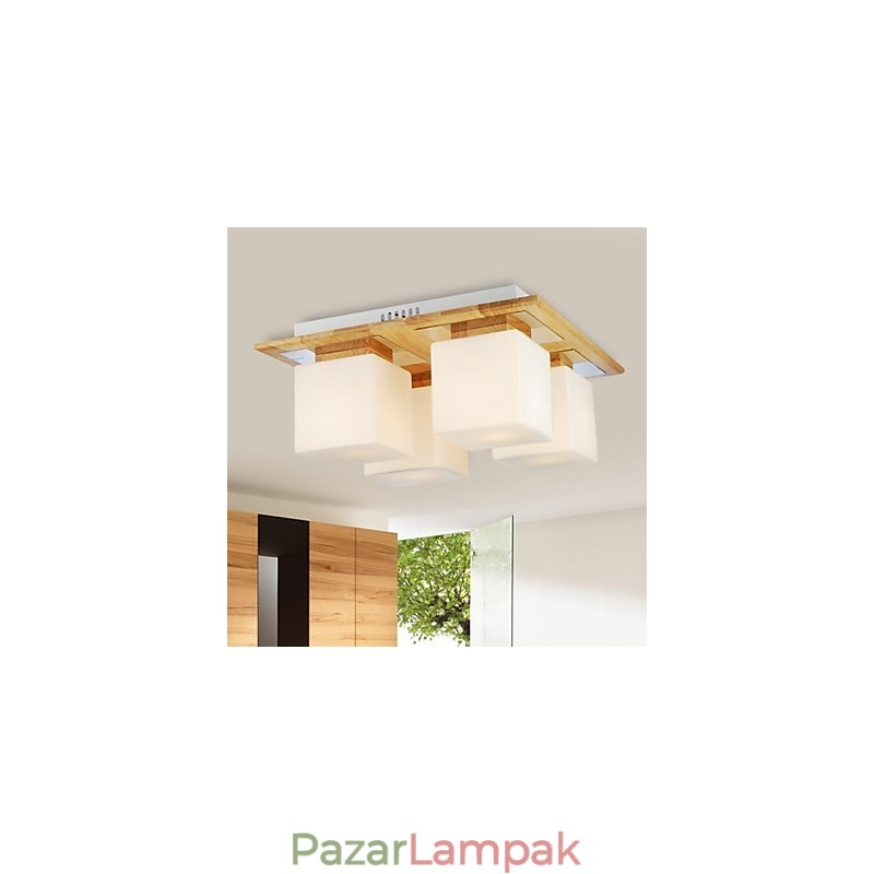 Tölgy mennyezeti lámpa négy fényű tölgy és üveg 220-240 V (HY9024)