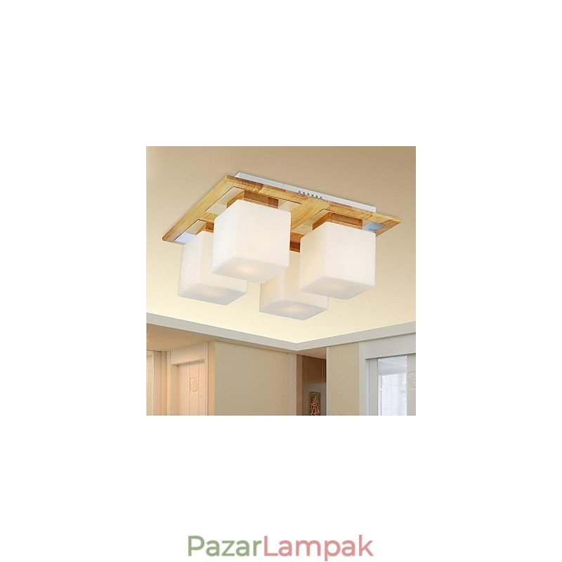 Tölgy mennyezeti lámpa négy fényű tölgy és üveg 220-240 V (HY9024)