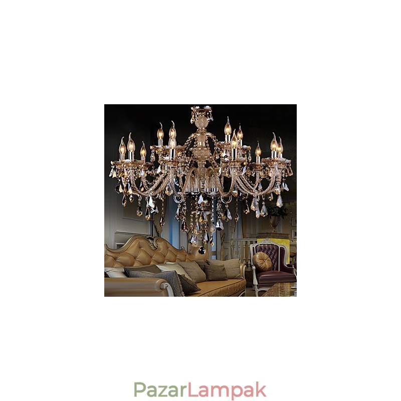 Csillár Crystal Cognac Color Luxus Modern 2 szintes Living 15 Lights