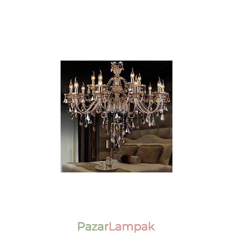 Csillár Crystal Cognac Color Luxus Modern 2 szintes Living 15 Lights