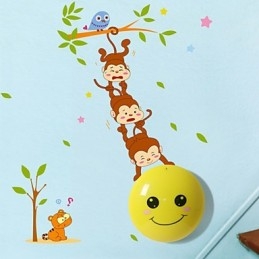 Fali matricák Monkeys Fényaktivált intelligens indukciós smetope díszítő fali lámpa
