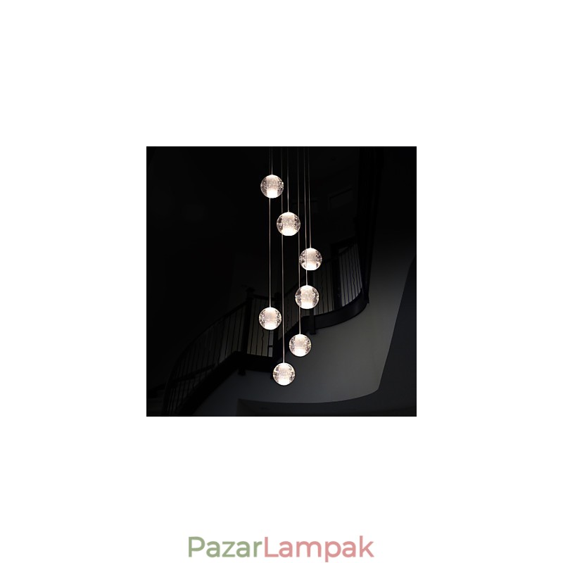 Modern függesztékes függőlámpa G4 Retroifit 7 lámpás krómozott kristály lépcsőlámpához