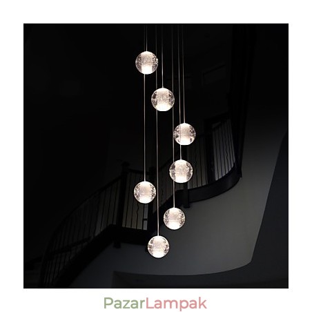 Modern függesztékes függőlámpa G4 Retroifit 7 lámpás krómozott kristály lépcsőlámpához Modern függesztékes függőlámpa G4 Retroifit 7 lámpás krómozott kristály lépcsőlámpához
