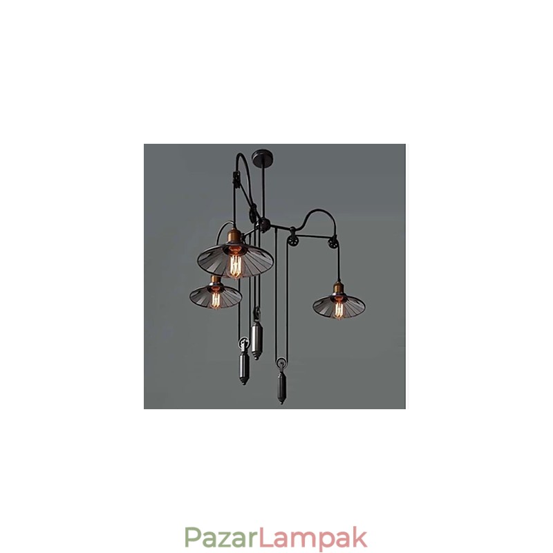 Vintage Pully Pendant Light 3 Island Foyer Metal+ Galss belső árnyékoló