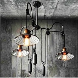 Vintage Pully Pendant Light 3 Island Foyer Metal+ Galss belső árnyékoló