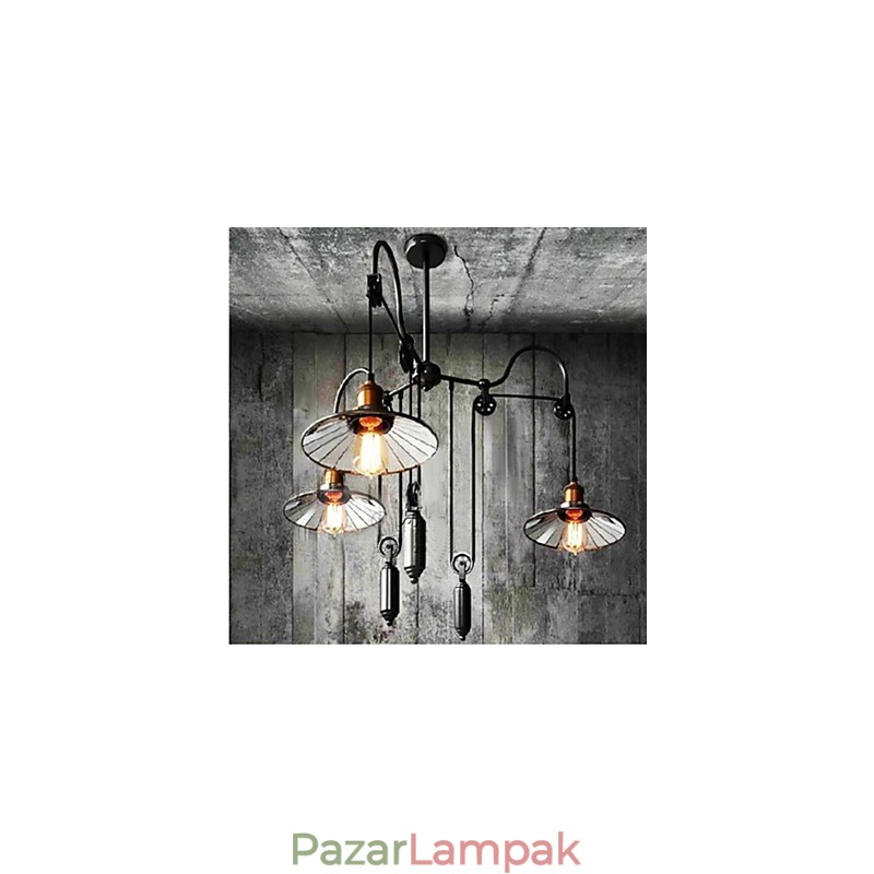 Vintage Pully Pendant Light 3 Island Foyer Metal+ Galss belső árnyékoló