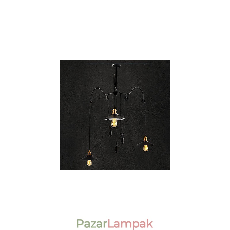 Vintage Pully Pendant Light 3 Island Foyer Metal+ Galss belső árnyékoló
