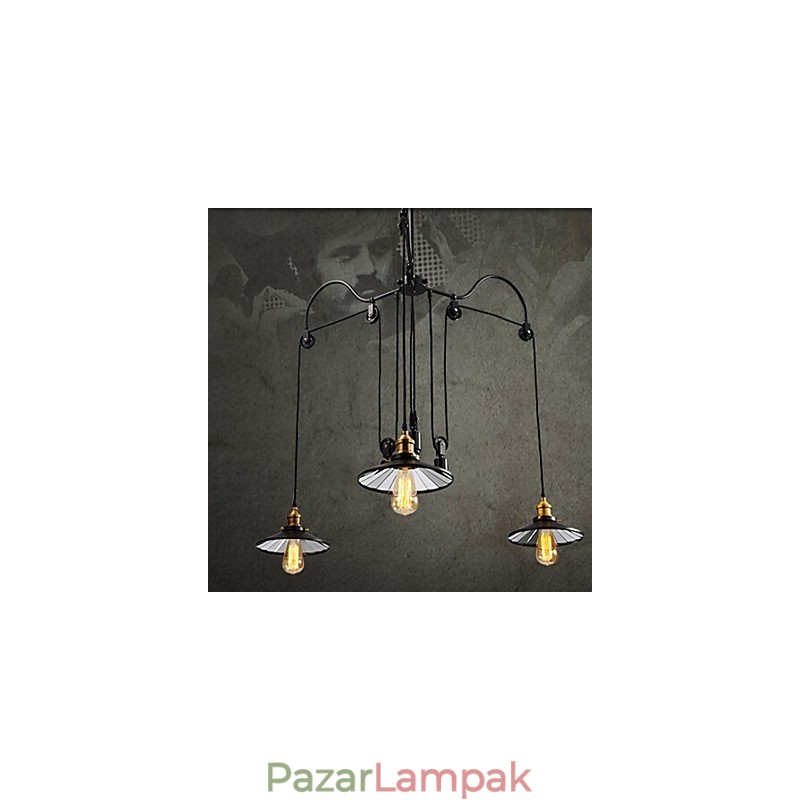 Vintage Pully Pendant Light 3 Island Foyer Metal+ Galss belső árnyékoló