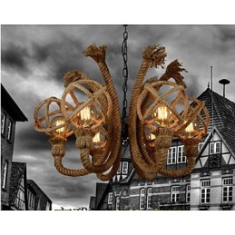 Vintage Iron Art kender kötél amerikai vidéki csillár