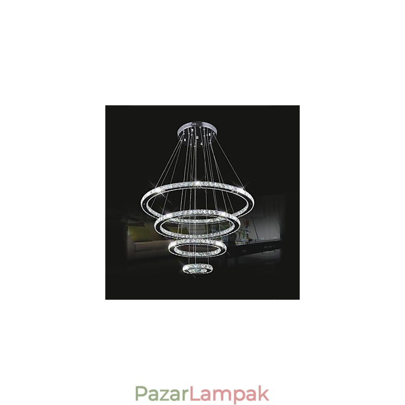 Kristály függőlámpa mennyezeti világítás átlátszó kristály kerek 4 gyűrűs 40cm 60cm 80cm forrás lámpatestek