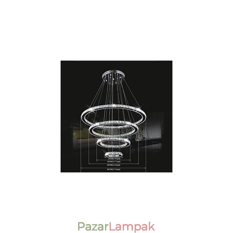 Kristály függőlámpa mennyezeti világítás átlátszó kristály kerek 4 gyűrűs 40cm 60cm 80cm forrás lámpatestek