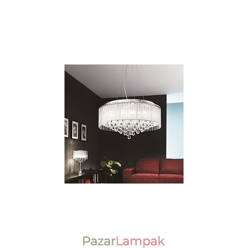 Modern, modern dobkristály króm függőlámpa