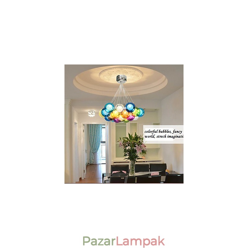 Modern buborékgömb, színes üveg függőlámpa 19 lámpával
