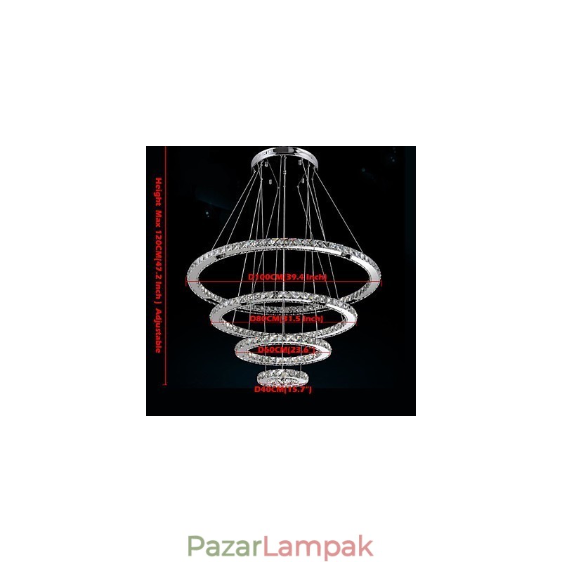 Modern függőlámpa átlátszó kristály mennyezeti csillár világító lámpa D100CM+D80CM+D60CM+D40CM