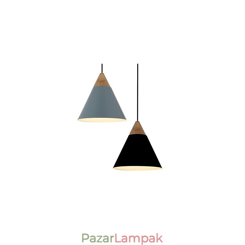 Mini művészi kúpos függőlámpa 1 világos Mordern Simplicity kivitelben fekete fehér poroskék alumínium és fa csepplámpa