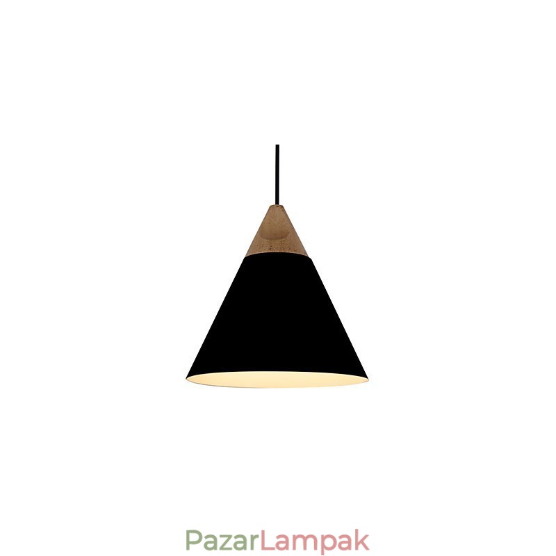 Mini művészi kúpos függőlámpa 1 világos Mordern Simplicity kivitelben fekete fehér poroskék alumínium és fa csepplámpa