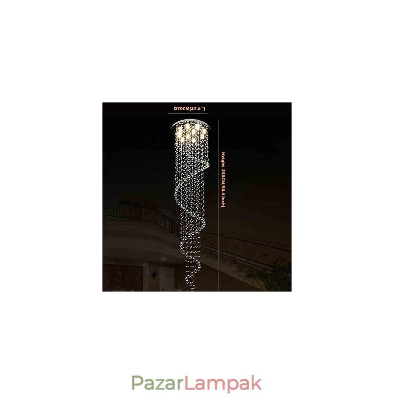Modern kristály függőlámpa csillár világító lámpatestek egyspirállal D70CM H250CM
