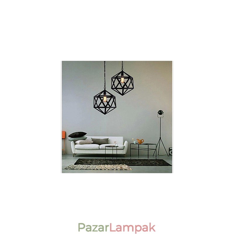 Retro ipari lámpa, hexaéder, művészi eredetiség kovácsoltvas függőlámpa