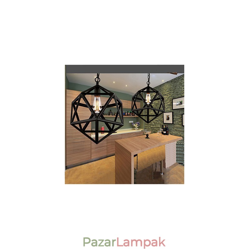 Retro ipari lámpa, hexaéder, művészi eredetiség kovácsoltvas függőlámpa