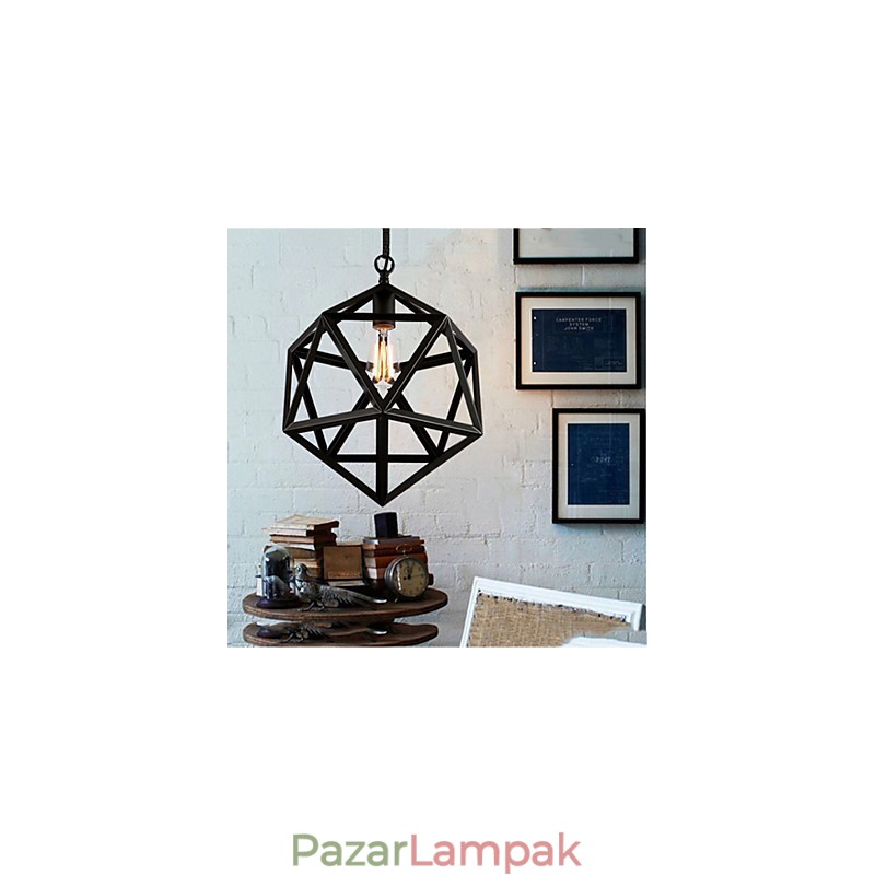 Retro ipari lámpa, hexaéder, művészi eredetiség kovácsoltvas függőlámpa