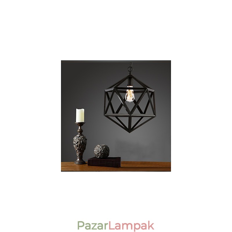 Retro ipari lámpa, hexaéder, művészi eredetiség kovácsoltvas függőlámpa
