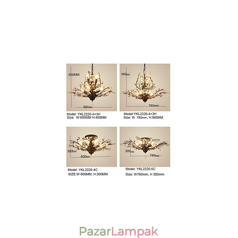 Vintage Crystal süllyeszthető 7 Lights fém festés fekete VAGY arany