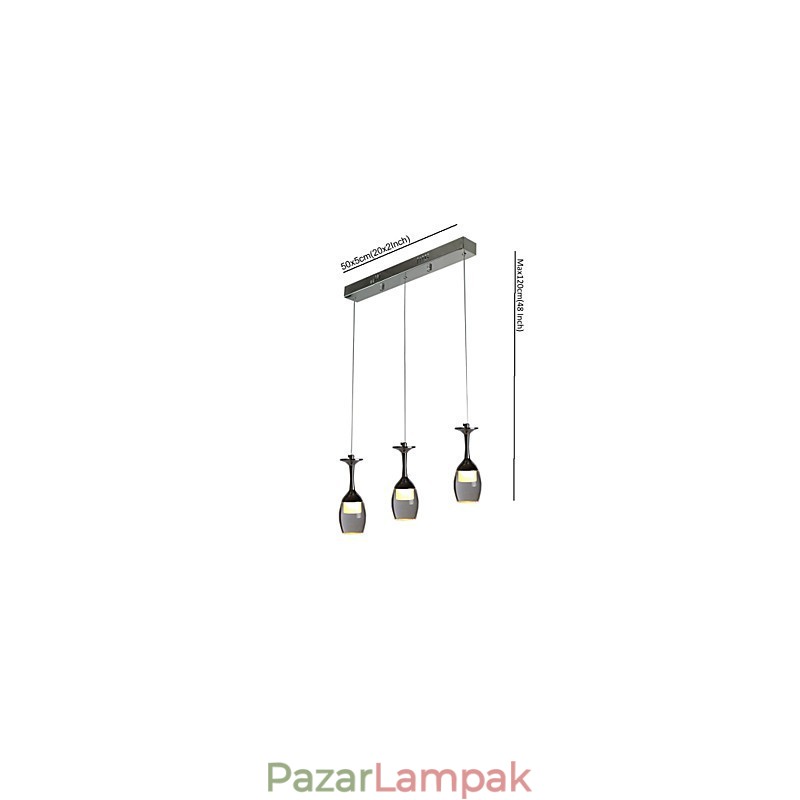 Függesztett lámpák 3 lámpák, hosszú hátlap, modern kortárs