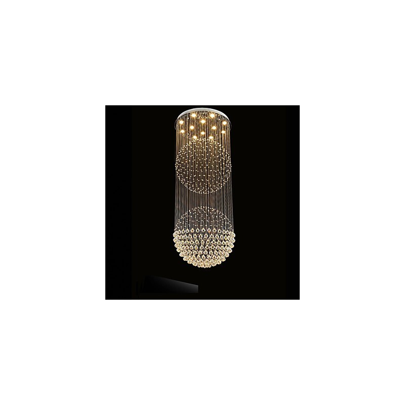 Függeszték Modern kristálycsillár 12 fényű ezüst baldachinos átlátszó kristálygömb mennyezeti lámpatestek