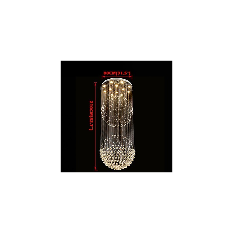 Függeszték Modern kristálycsillár 12 fényű ezüst baldachinos átlátszó kristálygömb mennyezeti lámpatestek