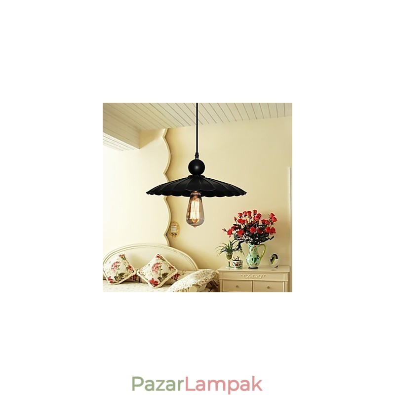 Közepes vintage fekete esernyős fém medál egy lámpával