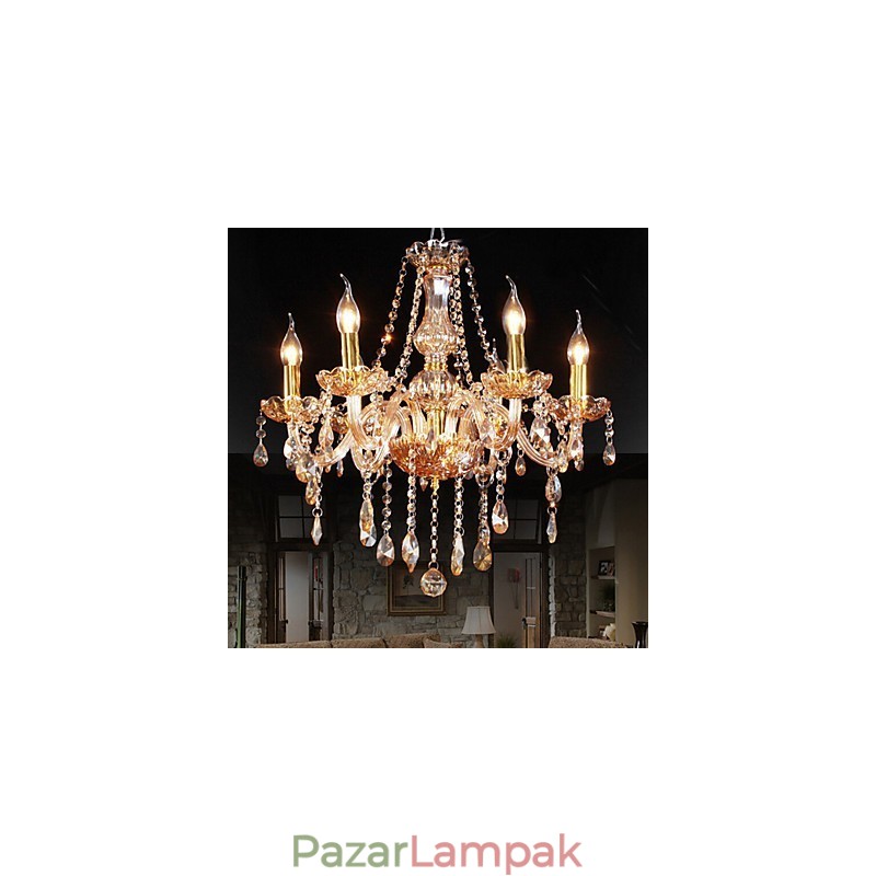 Borostyán 6 fényű, elegáns kristálycsillár otthonra