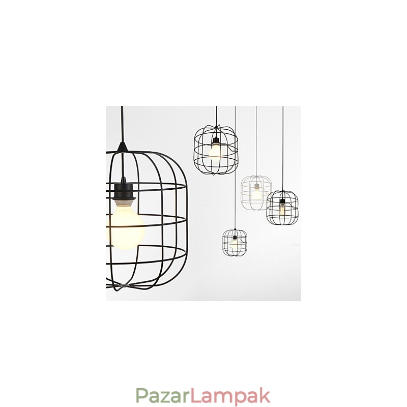 Mini művészi madárkalitkás függőlámpa 1 világos Mordern Simplicity kivitelben fekete fehér fém szénacél csepplámpa