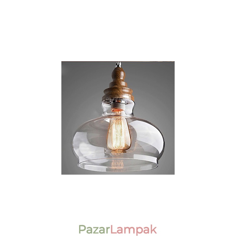 Vintage stílusú fából készült kristály függőlámpa (átmérő 24 cm)